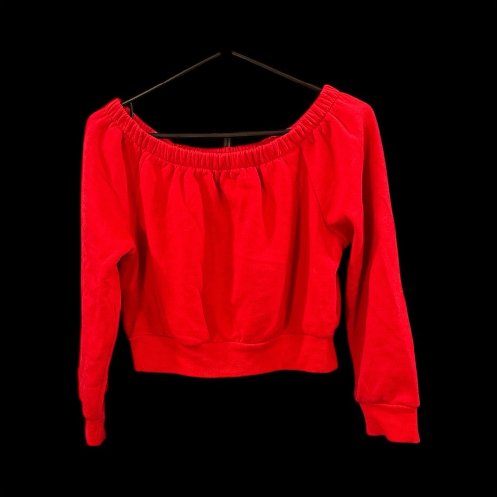Garage Red Off-Shoulder Crop Top - Picture 2 of 9